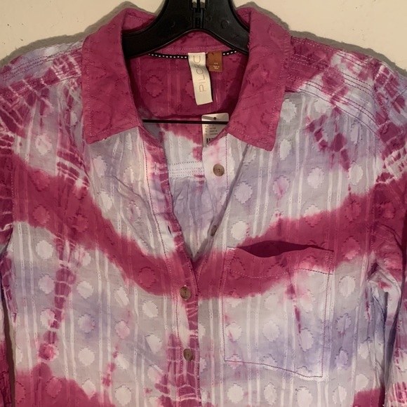 Anthropologie women Size XS Purple Tie-Dye Button Down Shirt cotton - Picture 5 of 10